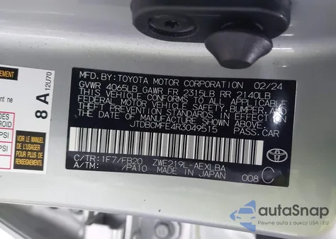 2024 Toyota Corolla Hybrid Le z USA, uszkodzony, nr VIN JTDBCMFE4R3049515